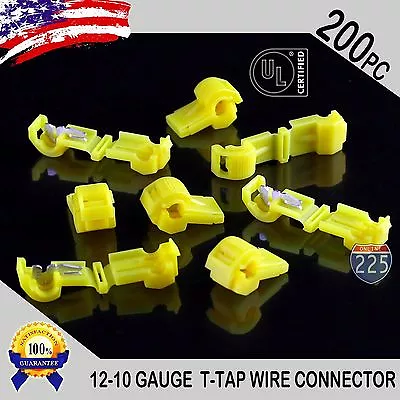 200 Pack T-Taps Yellow 12-10 AWG Gauge Quick Slide Connectors Car Audio Alarm UL • $16.99