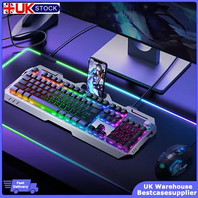 £13.59 • Buy 104 Keys Wired Mechanical Gaming Keyboard And Mouse Set LED Backlit For PC Mac