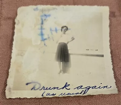 Vtg Snapshot-Woman On Rooftop-  Drunk Again (as Usual)  1940s-50s • $2.75