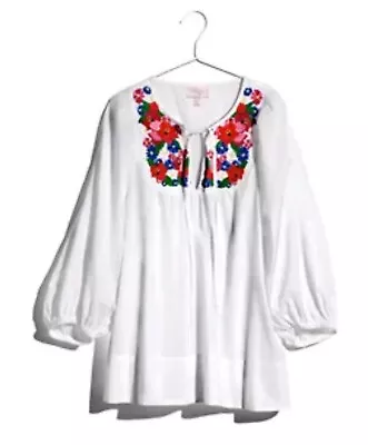H&M The Garden Collection White Top Sz 4 Women Embroidered Organic Cotton Blouse • $14.99