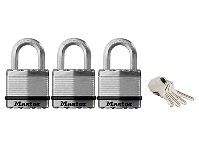 Master Lock Excell Laminated Steel 45mm Padlock - 24mm Shackle - Keyed Alike X 3 • £33.25