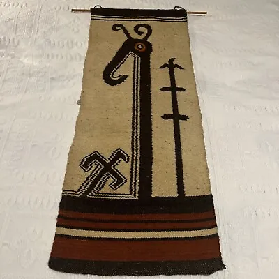 Vintage Hand Woven Wool Tapestry Runner Wall Hanging 39”x15” Earth Tones Animal • $29