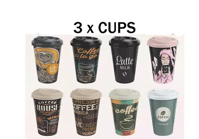 Reusable Coffee Cup Eco Friendly  Insulated Travel Mug Lid 3 X 500 Ml • £8.99