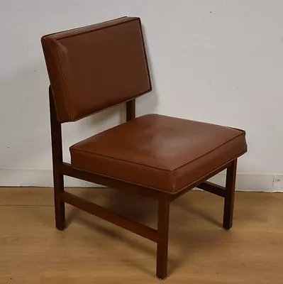 Walnut And Brown Vinyl Slipper Lounge Chair Mid Century Knoll Style • $359