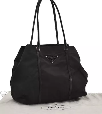 Authentic PRADA Vintage Nylon Tessuto Leather Shoulder Tote Bag Black 1138J • $140