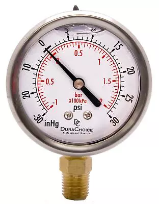 2-1/2  Vacuum Pressure Gauge  - S.S. Case 1/4 NPT Lower Mnt. -30HG/30PSI • $13.04