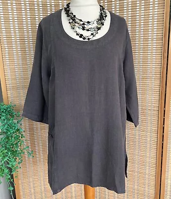 Kasbah Box 2 Grey 100% Linen Tunic Top 18 20 UK Box2 Longline Pocket / B40 • £34.99