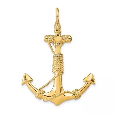Real 14kt Yellow Gold 3-D Solid Anchor With Rope Pendant • $1070.93