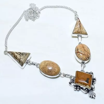 Picture Jasper Gemstone Handmade Ethnic Silver Jewelry Necklace 18  NLGR2125 • $0.11