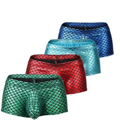 Men Fish Scales Style Underwear Boxers Leather Shorts Open Back Sexy Underpants • $10.69