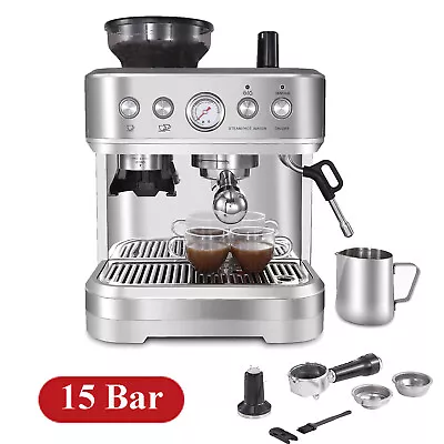 15Bar Espresso Machine Make Cappuccino Latte Coffee Maker W/Milk Frother Grinder • £268.79