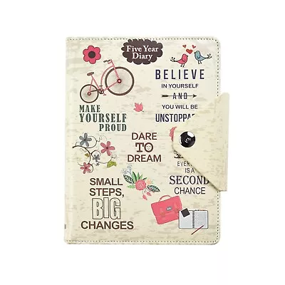 Five 5-Year Diary Organizer - Undated Daily Planner Journal Book - Stud Button • £12.49