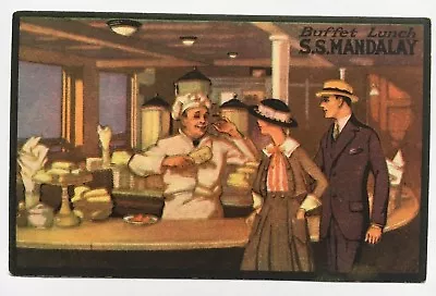 Vintage Ship Postcard S.S. Mandalay Buffet Lunch Couple Chef Counter Color Art • $12.99