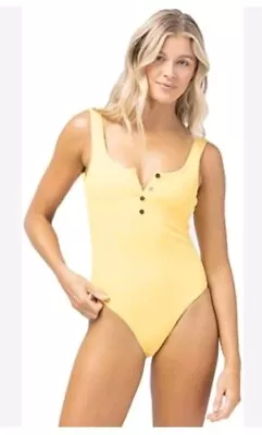 L*Space Float On Classic Ribbed One Piece Classic Swimsuit Yellow Women's 6 NWT • $49.99