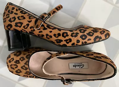 £19.99 • Buy Clarks Leopard Pony Effect Chinaberry Pop Mary Jane Strap Shoes 5 D 38 60s Mod