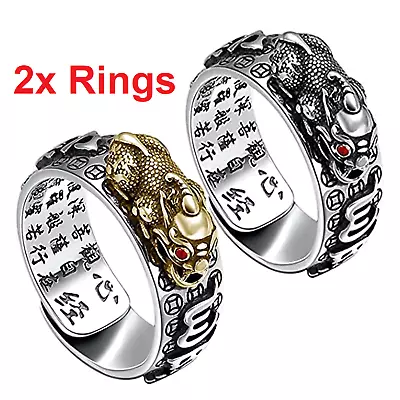 2PCS Anillo Pixiu Feng Shui Amuleto De Salud Y Suerte Ajustable Hombre Y Mujeres • $10.87