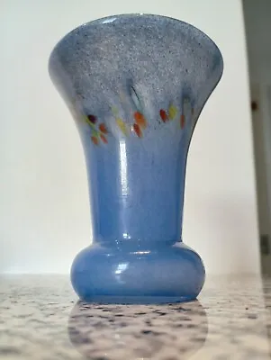 Small Vintage Vasart Or Strathearn Art Glass Vase Blue Speckled • £22.50