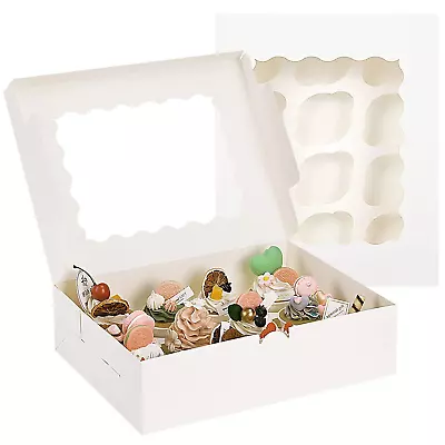 20PCS Cupcake Boxes 13x10x3.5  With Window And Inserts - White Bakery Containers • $31.99