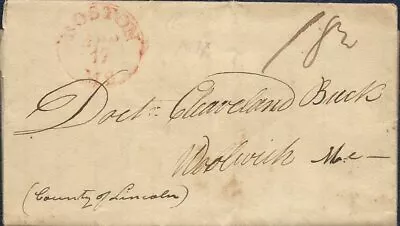 STAMPLESS COVER  April 1817 Boston Mass. To Woolwich Maine 18-3/4 Cents • $19.95