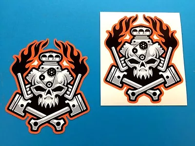 FLAMES AND PISTON SKULL Motorcycle Helmet Stickers Decals 2 Off 95mm High • £2.50