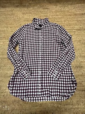 J. Crew Shirt Womens Size 6 Button Down Boy Fit Maroon Plaid Casual Long Sleeve • $13.23