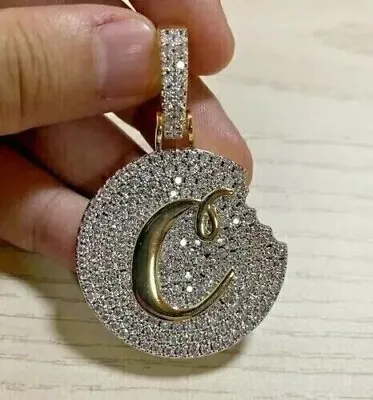 2Ct Round Cut Moissanite Custom C Letter Pendant 14K Yellow Gold Plated Silver • $217.50