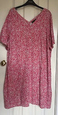 Marks & Spencer Ladies Shift Dress Size 22 Coral Floral Pockets Linen Mix Plus • £7.99