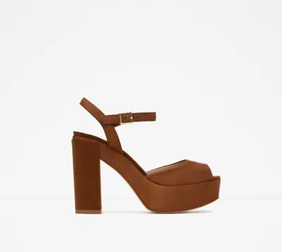 $79.99 • Buy ZARA Leather Suede Platform Ankle Strap Sandals Tan Women's Size 9 NWB
