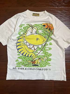 Vintage 90s Tyrannosaurus Rex Dinosaur Caveman T-Shirt Droufy Yellow Tarzan M • $19.99