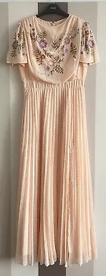 ASOS Coral Dobby Chiffon Embroidered Cowl Front Pleat Maxi Dress Sz 12 Tall BNWT • £0.99