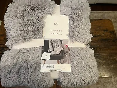 LC Lauren Conrad Faux Mongolian Fur Throw Grey 50'' X 60'' • $27.31