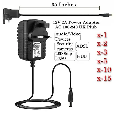 12V 2A AC DC UK Plug Power Supply Adapter Safety Charger LED Strip CCTV Camera • £7.60