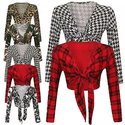 £9.99 • Buy Womens Ladies Tie Front Long Sleeve Printed Cropped Bolero Shrug Top Cardigan 