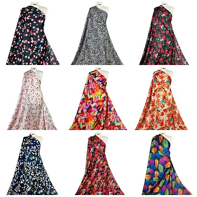 £1 • Buy Printed Satin Fabric Premium Floral Prints Shiny Soft Silky Polyester Material