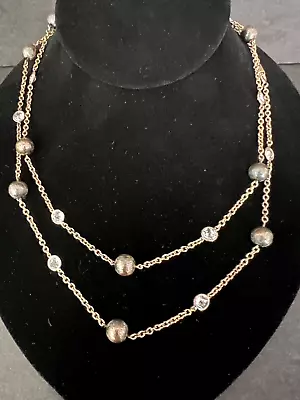 Vtg Marked Sterling Silver 925 W/ Gold Overlay Crystal & Beaded Necklace 18  • $24.50