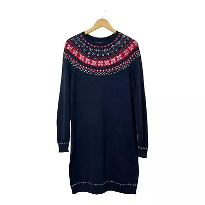 £35 • Buy Fat Face Navy Blue Jumper Dress Fair Isle Neckline Long Sleeve UK 12 Wool Blend