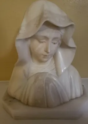 Antique Signed  Sculpture Marble Bust  Mary Beautiful Detail  • $850