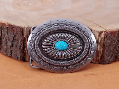 Vintage Silver American Southeast Tribal Floral Turquoise Belt Buckle Huge • $10.40