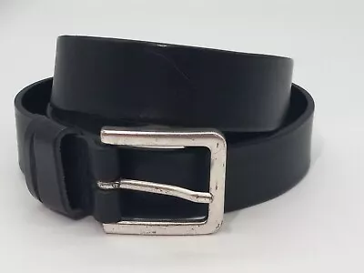 H&M Men's Silver Tone Buckle Black Leather Size 33 - 34 Belt • $11.99