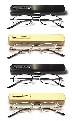 EYE ZOOM 4 Pack Unisex Slim Thin Portable Reading Glasses With Pocket Case • $25.99