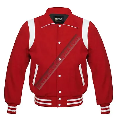 Collared Varsity Jacket School College Team Jacket Wool Leather Jacket Red White • $139.99