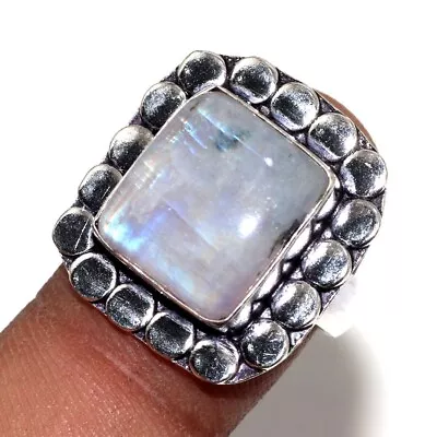 925 Silver Plated-Rainbow Moonstone Ethnic Handmade Ring Jewelry US Size-7.5 MJ • $2.99