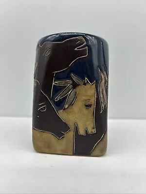Design By Mara Square Blue Coffee Mug Mexico Art Pottery Wild Horses Mustangs • $22