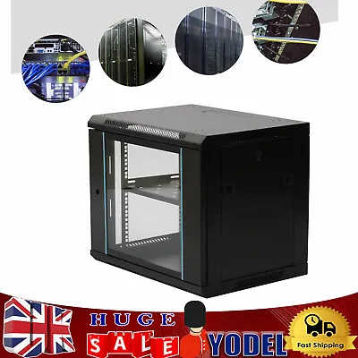 Wall Mount Server Data Cabinet 9U Enclosure Glass Door Lock Server Rack Cabinet • £93.12