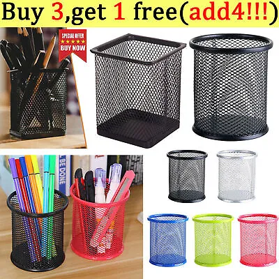 Desk Tidy Mesh Pen Pot Holder Pencil Stationery Office Organiser Storage Case UK • £3.32