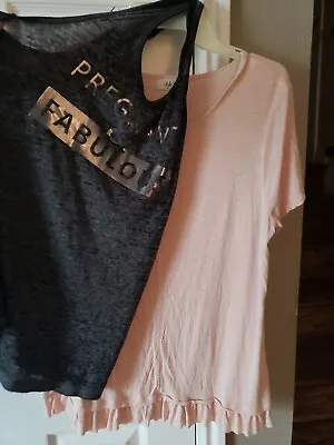 Lot 2x Maternity Shirts Tops  Medium Pink Short Sleeve And Thin Tank Very Comfy • $11.99