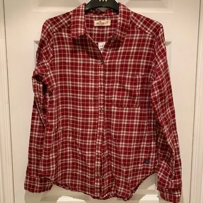 Hollister Plaid Checkered Button Up Flannel Shirt Burgundy NWT Size S • £20