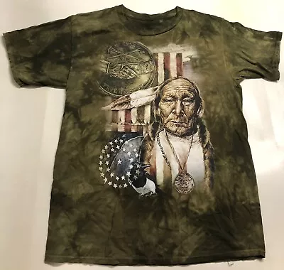 Native American Indian Chief US Flag Crow Bird Peace The Mountain T-Shirt L • $29.71