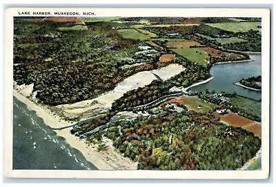 C1920's Aerial View Lake Harbor Shore Line Muskegon Michigan MI Vintage Postcard • $19.47