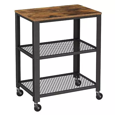 Serving Cart 3-Tier Bar Cart On Wheels With Storage And Steel Frame Rustic Br... • $82.45